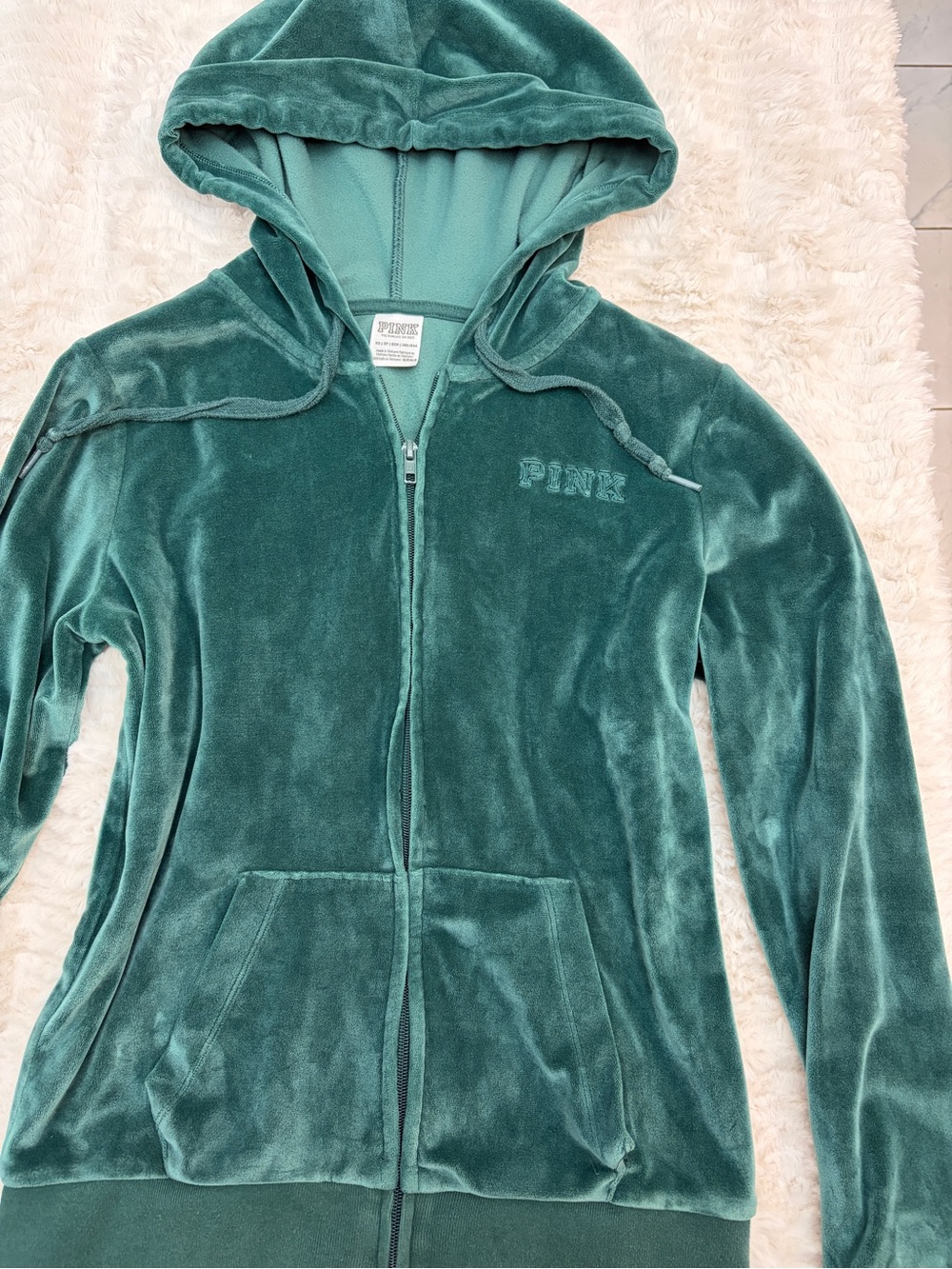 PINK Victoria's Secret Plush Velvet Zip Hoodie in Teal